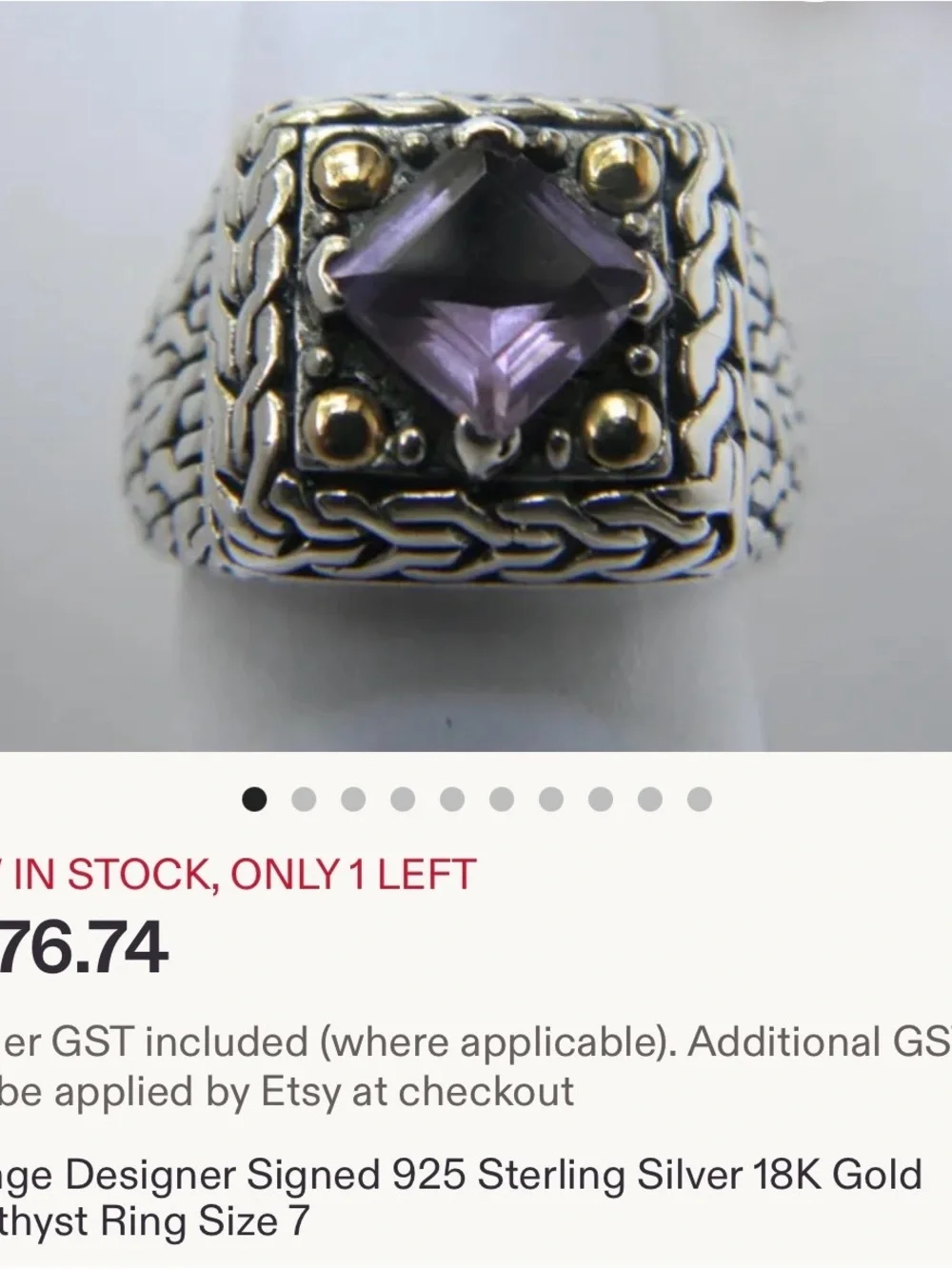 18k Gold & Sterling Silver Amethyst Ring
